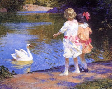 Le Swan Impressionniste Plage Edward Henry Potthast Peinture à l'huile